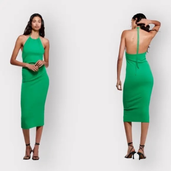 Zara Dresses & Skirts - NWT Zara Kelly Green Halter Cotton Bodycon Dress